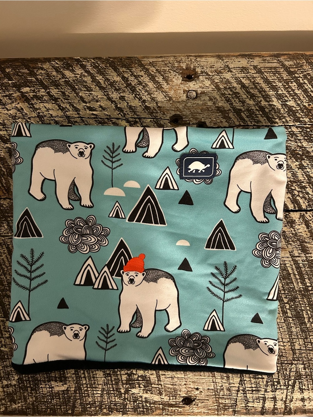 Kids Polar Bear Print Neck Warmer - Aqua